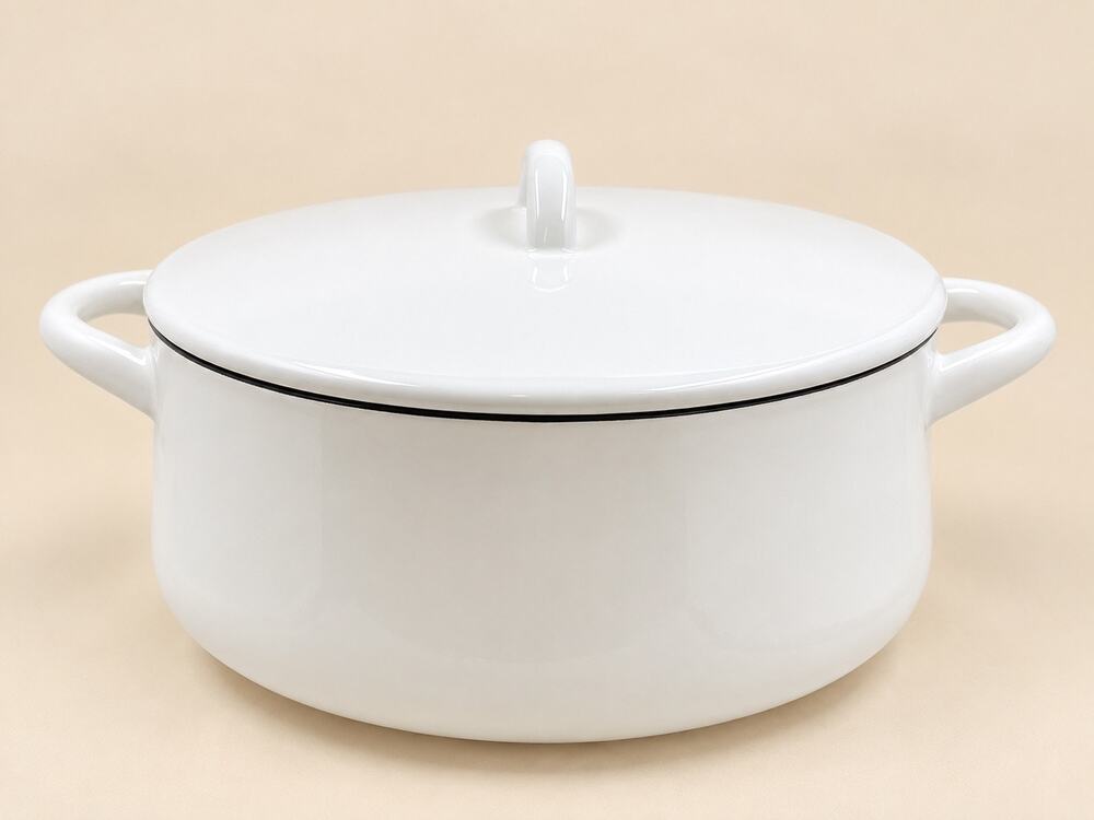 Vtg Dansk Kobenstyle White Enamel Lidded Pot- 3qt